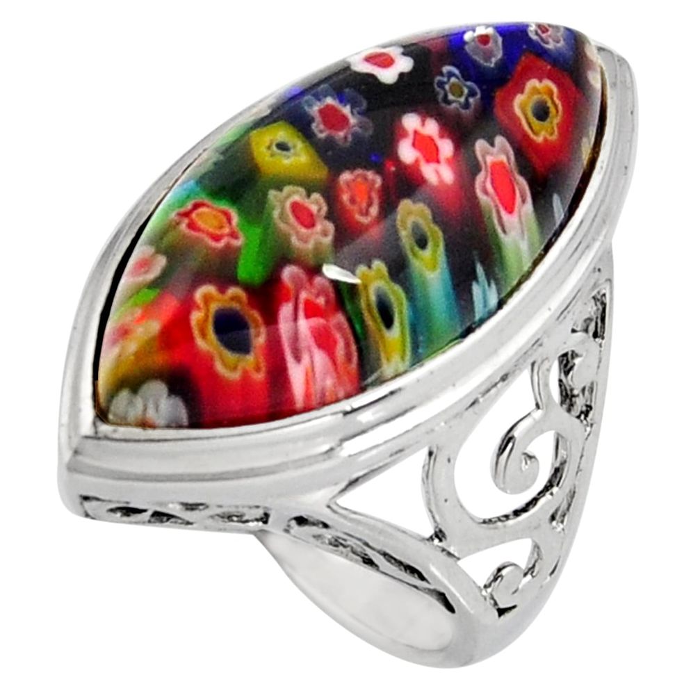 19.86cts multi color italian murano glass 925 sterling silver ring size 8 c6810