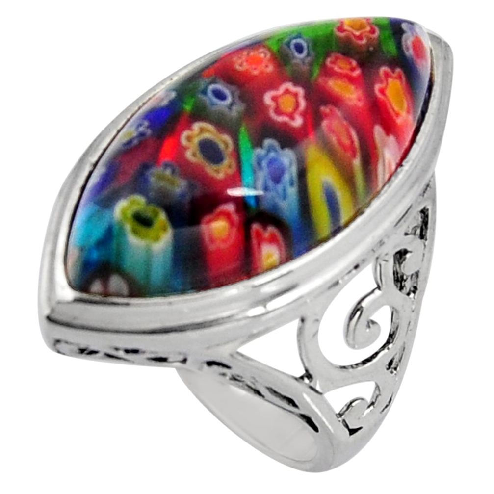 19.43cts multi color italian murano glass 925 sterling silver ring size 9 c6813