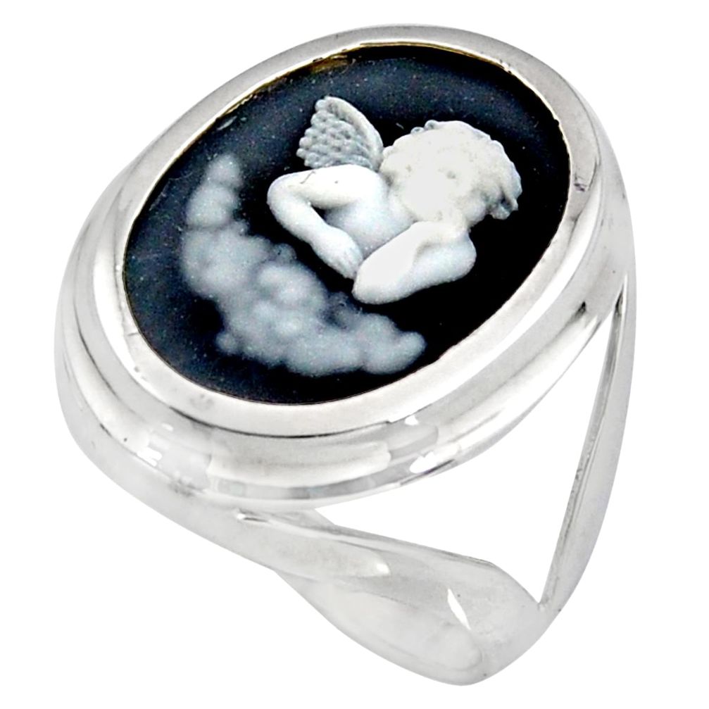 12.07cts white baby wing cameo 925 sterling silver ring jewelry size 8 c6818