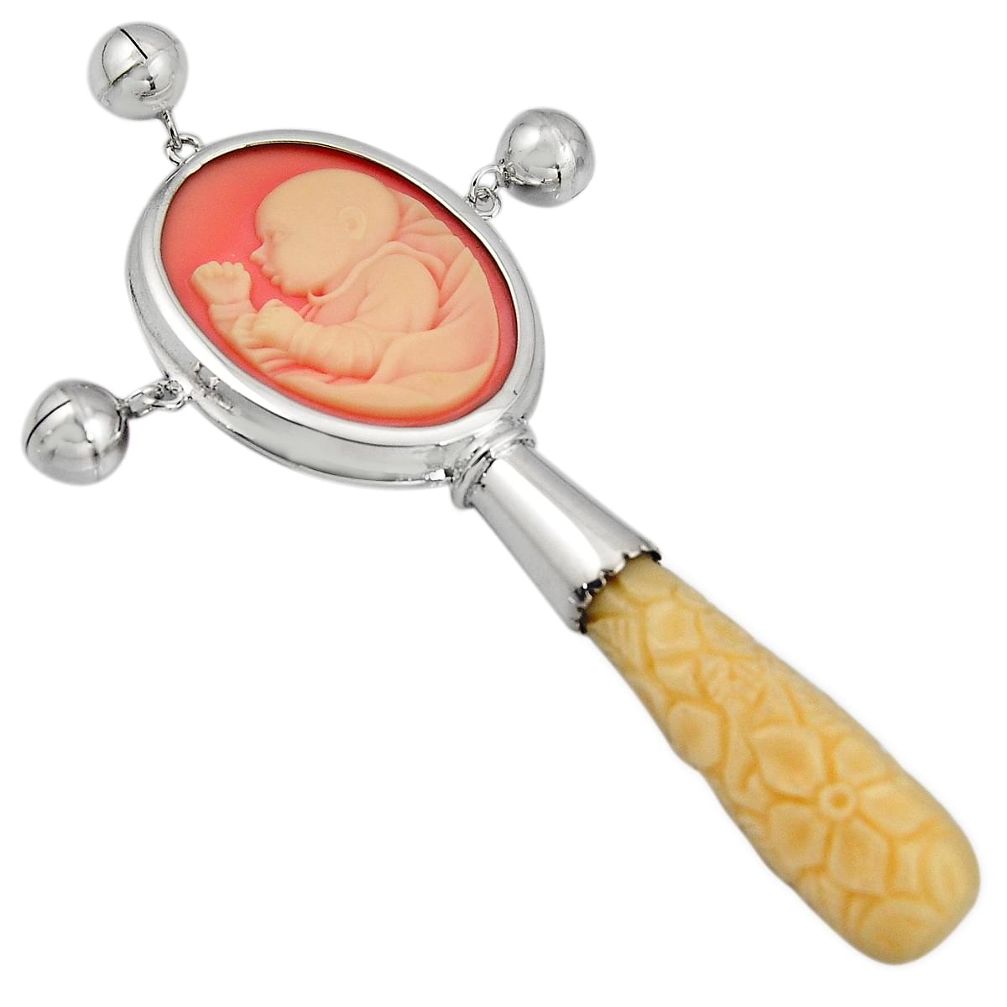 33.68cts white baby cameo coral 925 sterling silver rattle jewelry c6960