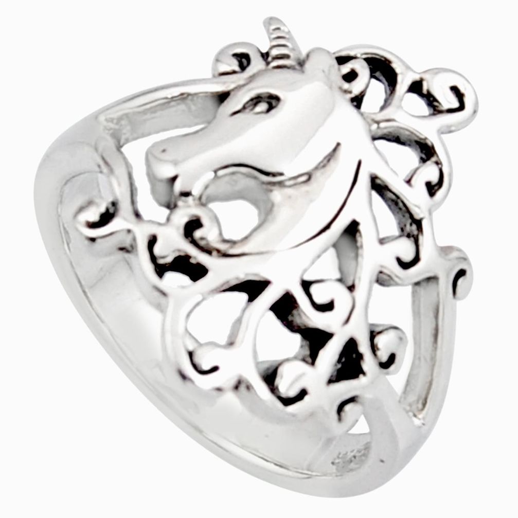 5.02gms indonesian bali style solid 925 silver unicorn ring size 6.5 c6973