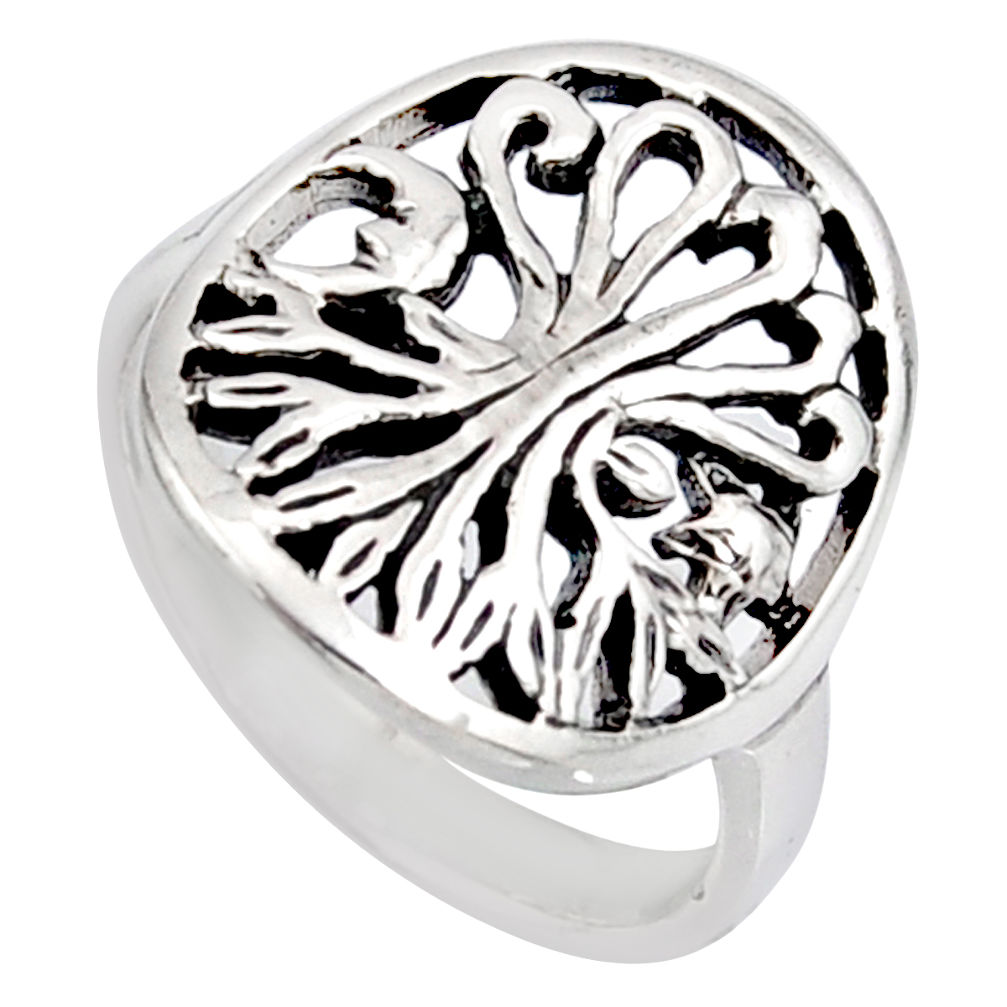 4.02gms indonesian bali style solid 925 silver tree of life ring size 6.5 c6977