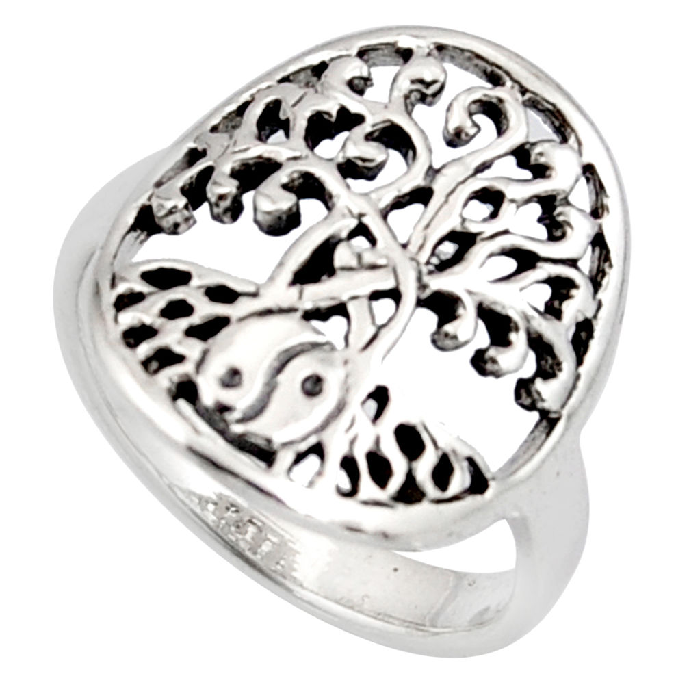 3.26gms indonesian bali style solid 925 silver tree of life ring size 7.5 c7002