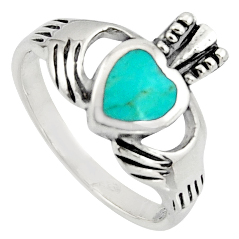 Irish celtic claddagh ring turquoise 925 silver crown heart size 8 c7026
