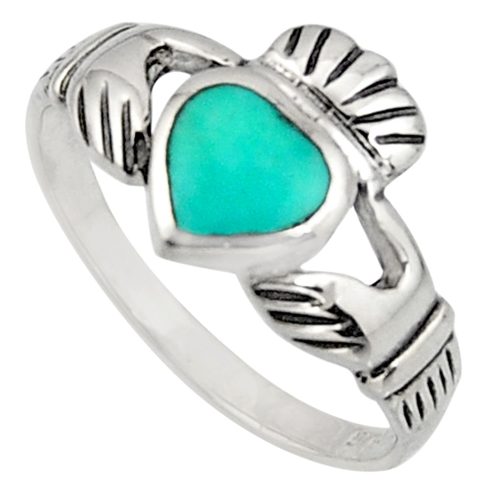 Irish celtic claddagh ring turquoise 925 silver crown heart ring size 8 c7027