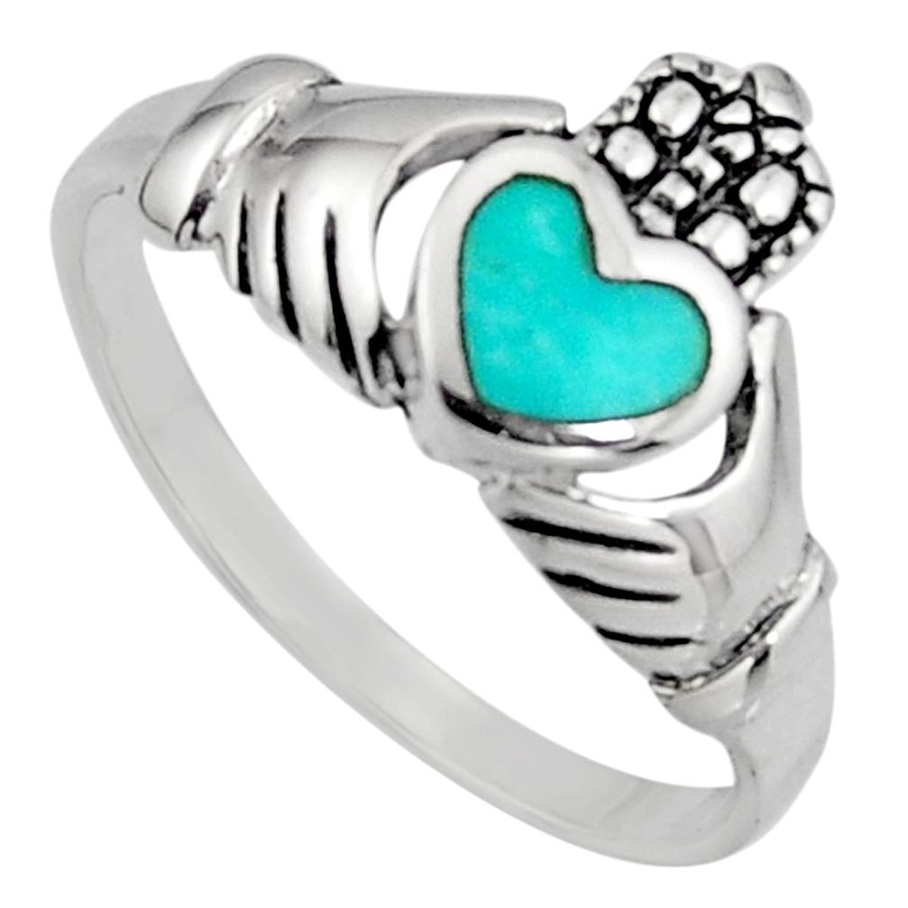 Irish celtic claddagh turquoise 925 sterling silver crown heart size 9.5 c7029