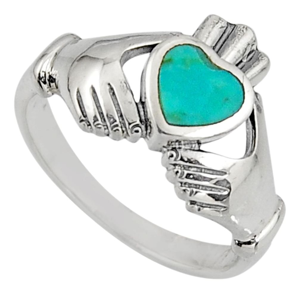 Turquoise irish celtic claddagh ring silver crown heart ring size 8 c7031