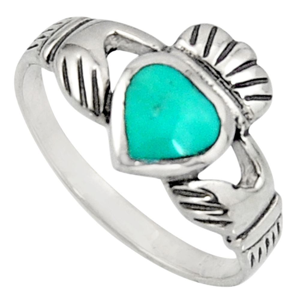 Irish celtic claddagh ring turquoise silver crown heart ring size 7.5 c7033