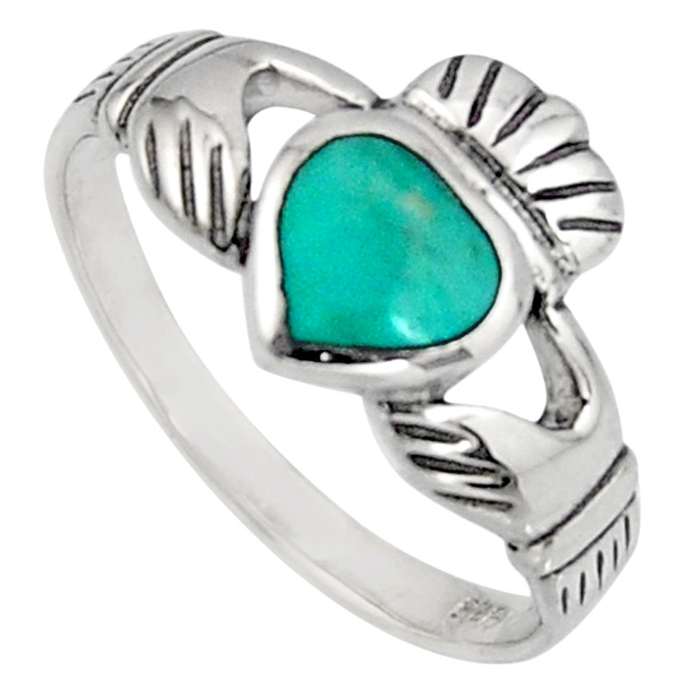 Irish celtic claddagh ring turquoise silver crown heart ring size 7.5 c7034
