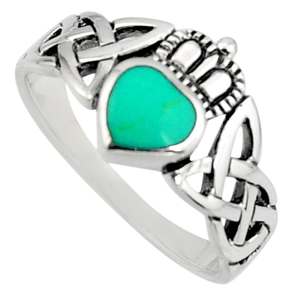 Irish celtic claddagh ring turquoise silver crown heart ring size 8.5 c7036