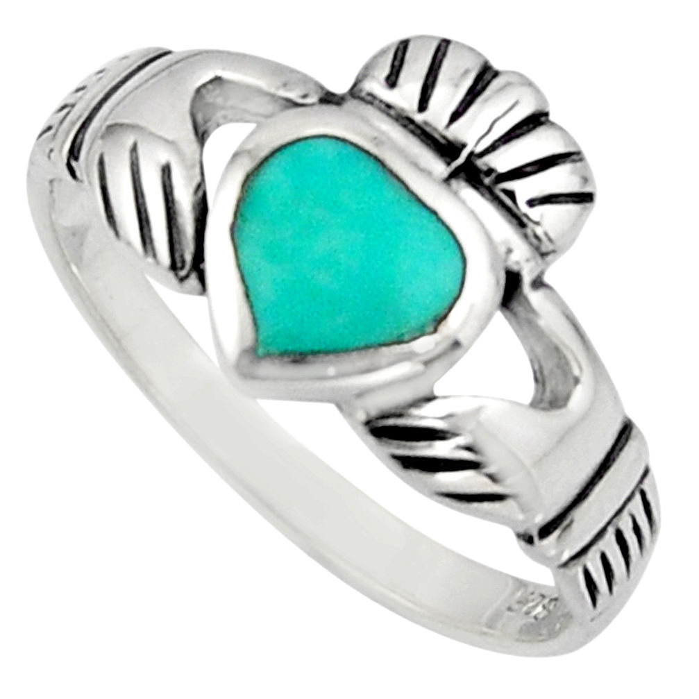 Irish celtic claddagh fine green turquoise 925 silver heart ring size 7.5 c7055