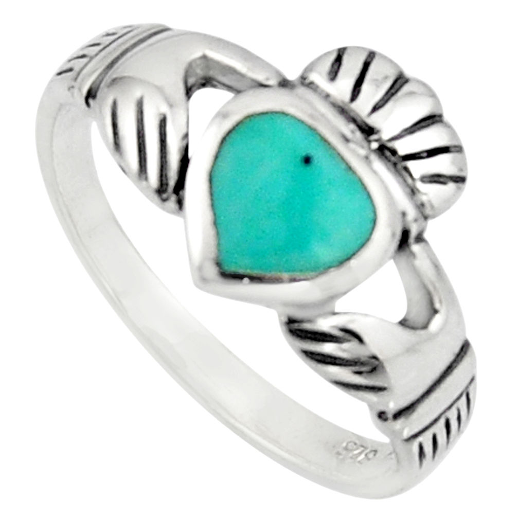 Irish celtic claddagh fine green turquoise 925 silver heart ring size 7.5 c7056