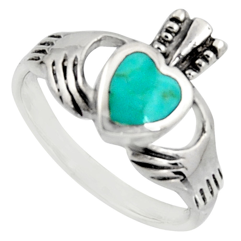 Irish celtic claddagh fine green turquoise 925 silver heart ring size 8 c7059