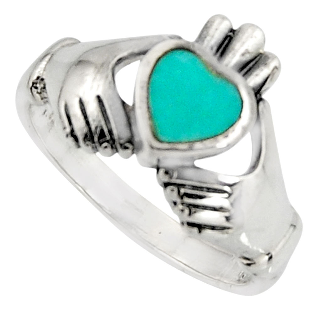 Irish celtic claddagh fine green turquoise 925 silver heart ring size 8 c7066