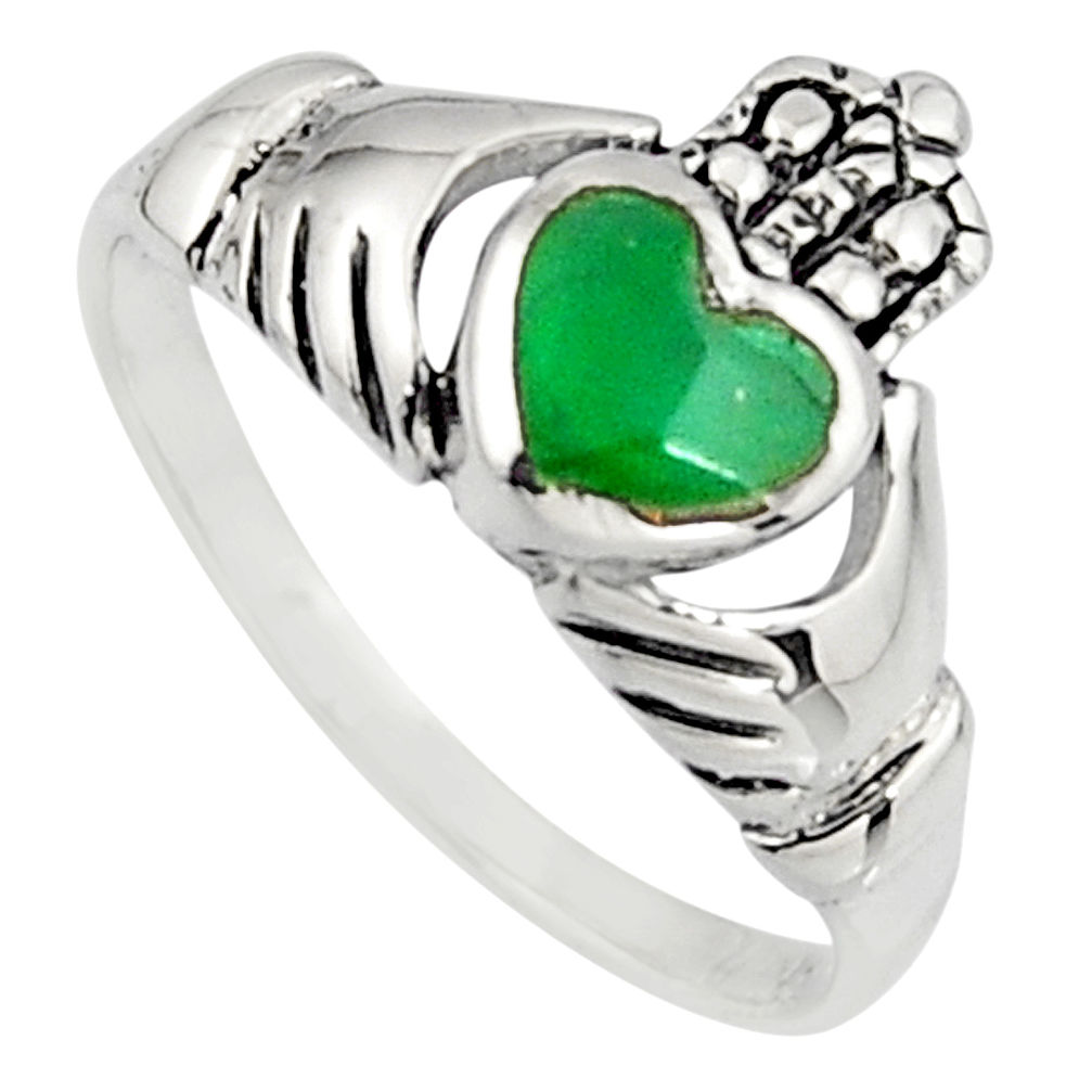 Irish celtic claddagh natural green chalcedony silver heart ring size 7 c7067