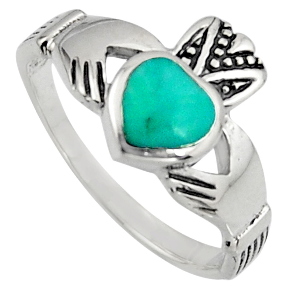 Irish celtic claddagh fine green turquoise 925 silver heart ring size 7 c7068