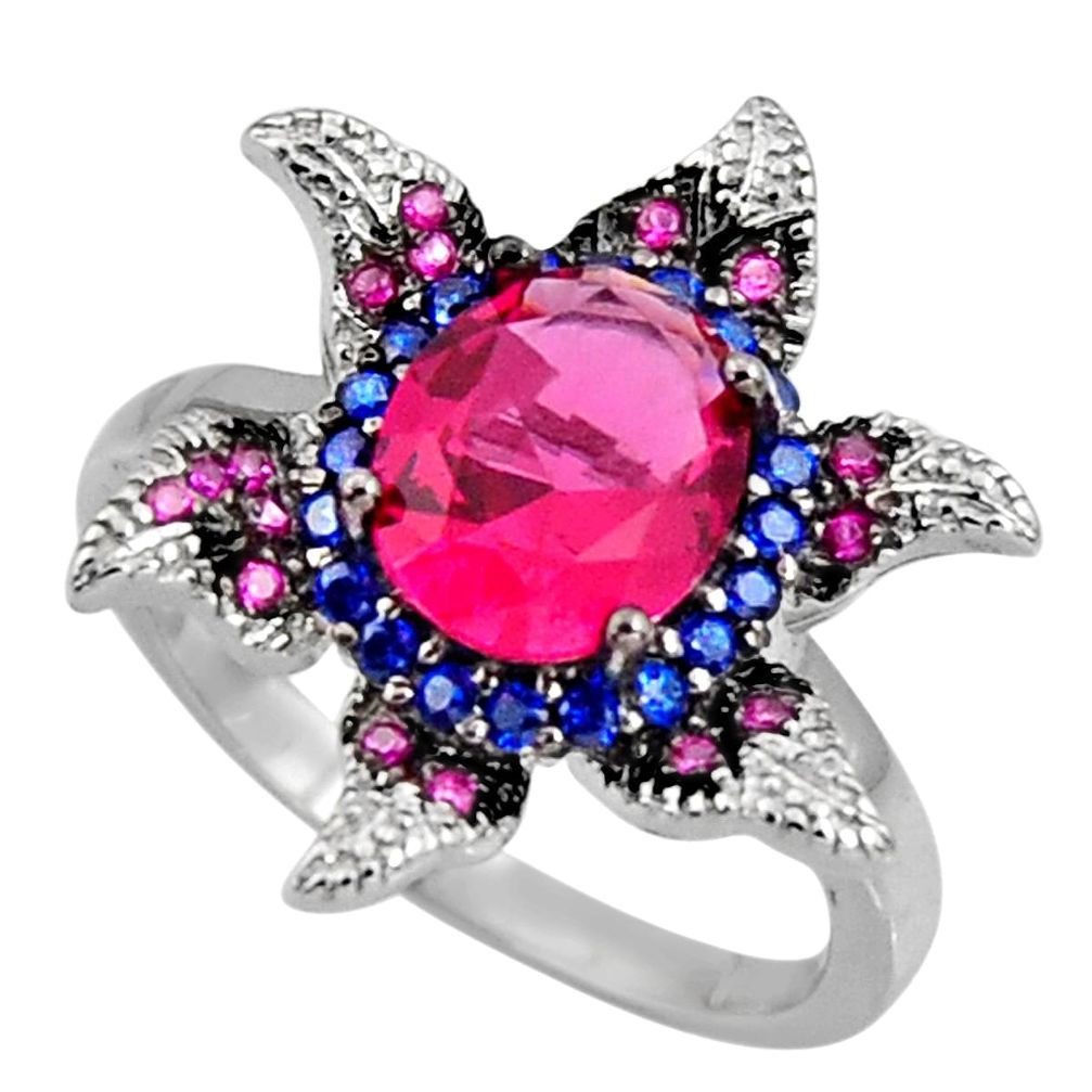 925 sterling silver 5.83cts red ruby (lab) blue sapphire (lab) ring size 9 c7120