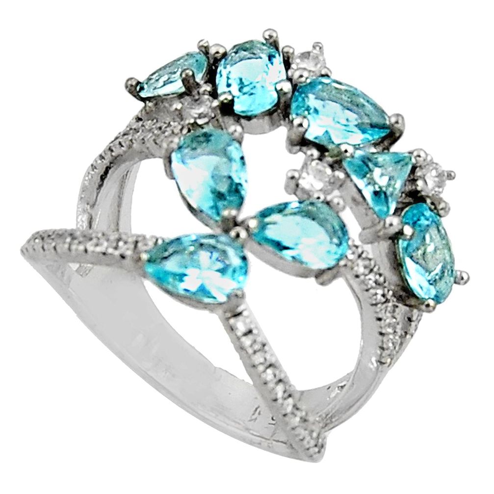 925 sterling silver 6.58cts blue topaz quartz topaz ring jewelry size 7 c7172