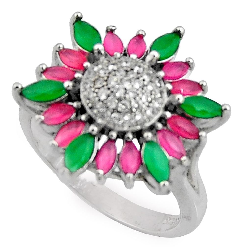 925 sterling silver 5.30cts red ruby (lab) green emerald (lab) ring size 8 c7188