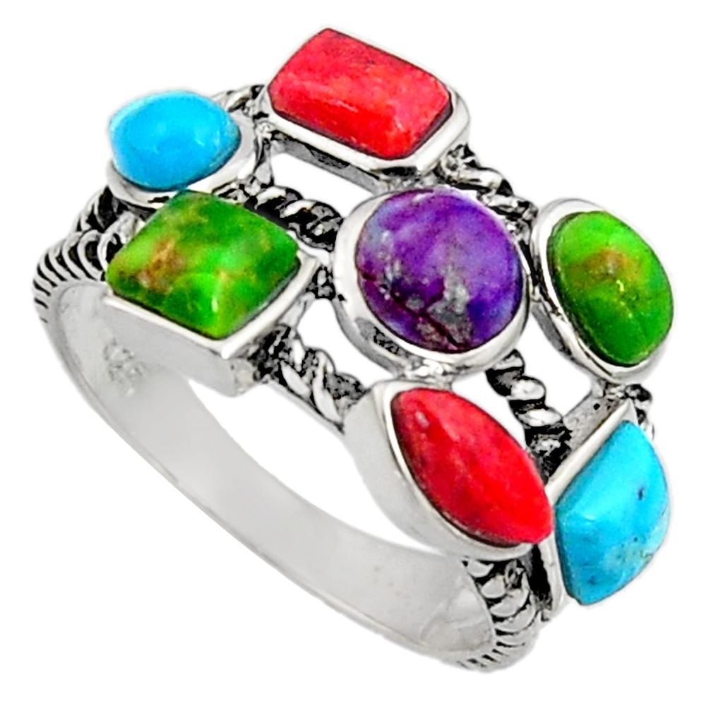 5.63cts southwestern multi color copper turquoise 925 silver ring size 7 c7252