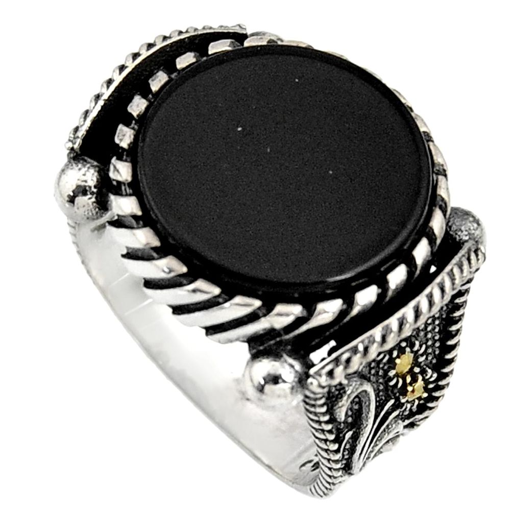 13.34cts natural black onyx marcasite 925 silver mens ring size 9.5 c7386