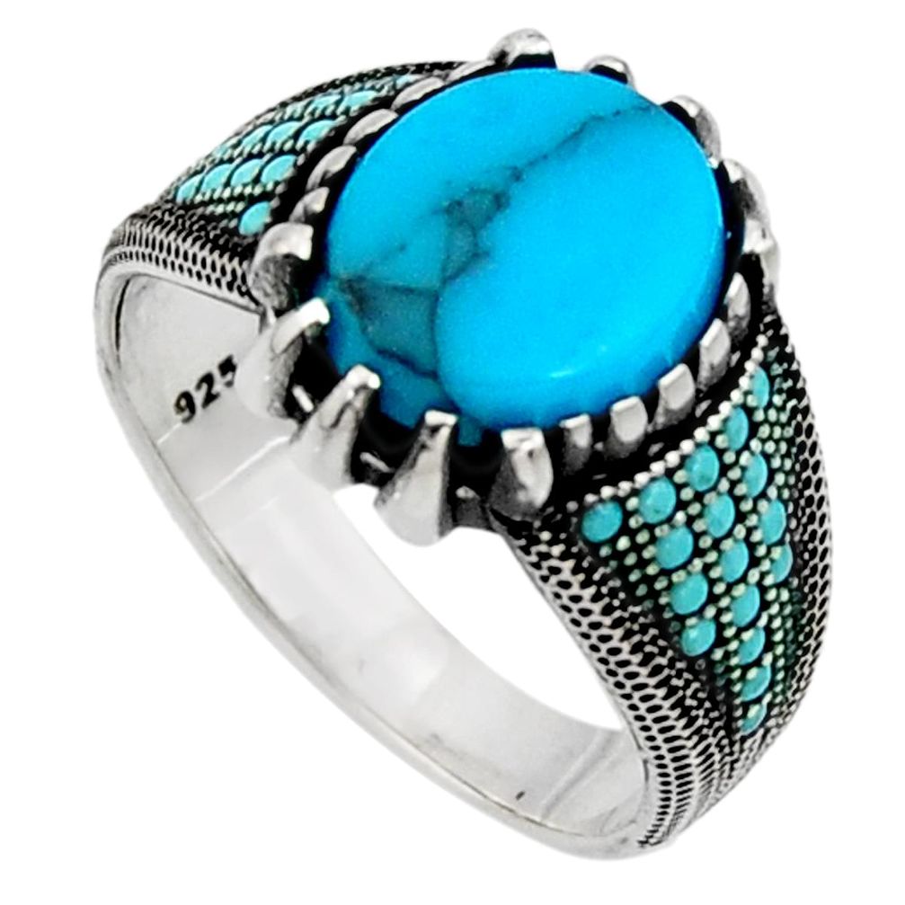 6.32cts fine blue turquoise 925 sterling silver mens ring jewelry size 9.5 c7391