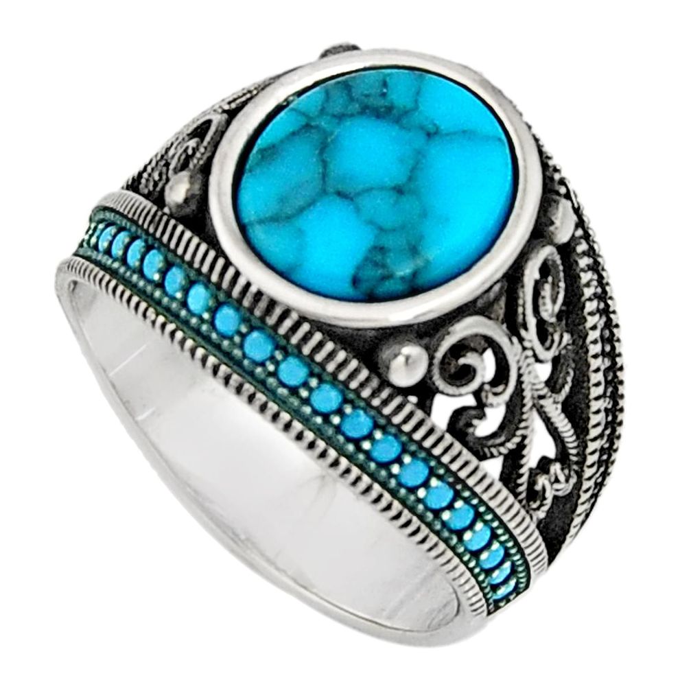 5.93cts fine blue turquoise 925 sterling silver mens ring jewelry size 9.5 c7395