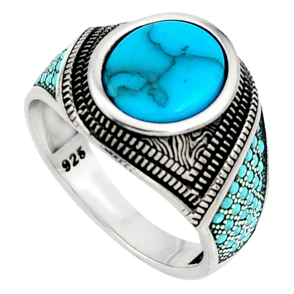 5.62cts fine blue turquoise 925 sterling silver mens ring size 10.5 c7397