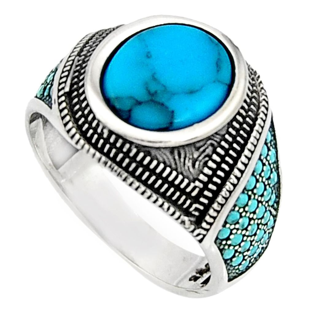 5.79cts fine blue turquoise 925 sterling silver mens ring size 10.5 c7399