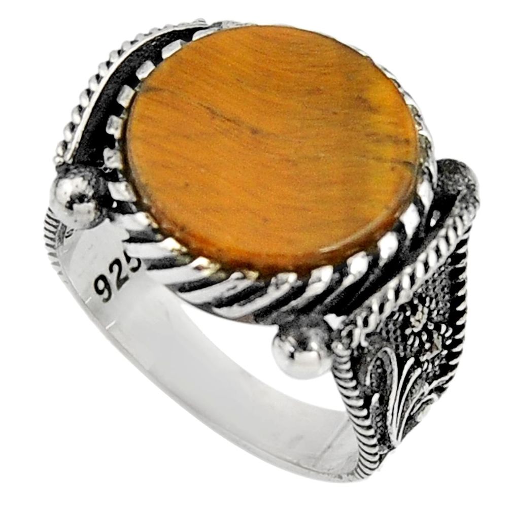 13.85cts natural brown tiger's eye 925 silver mens ring size 11.5 c7403