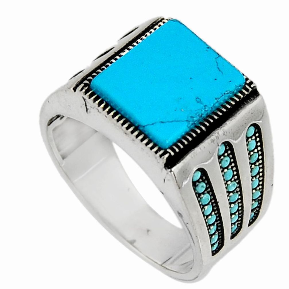 6.91cts fine blue turquoise 925 sterling silver mens ring jewelry size 11 c7404