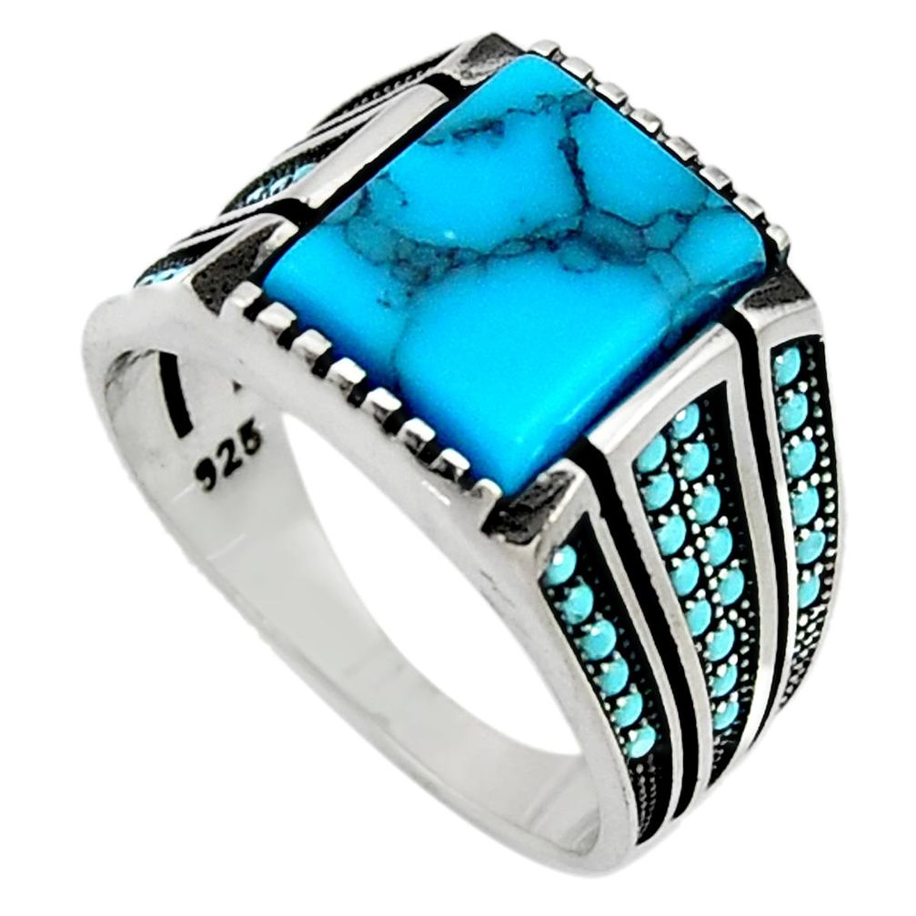 925 sterling silver 5.83cts fine blue turquoise mens ring jewelry size 10 c7406