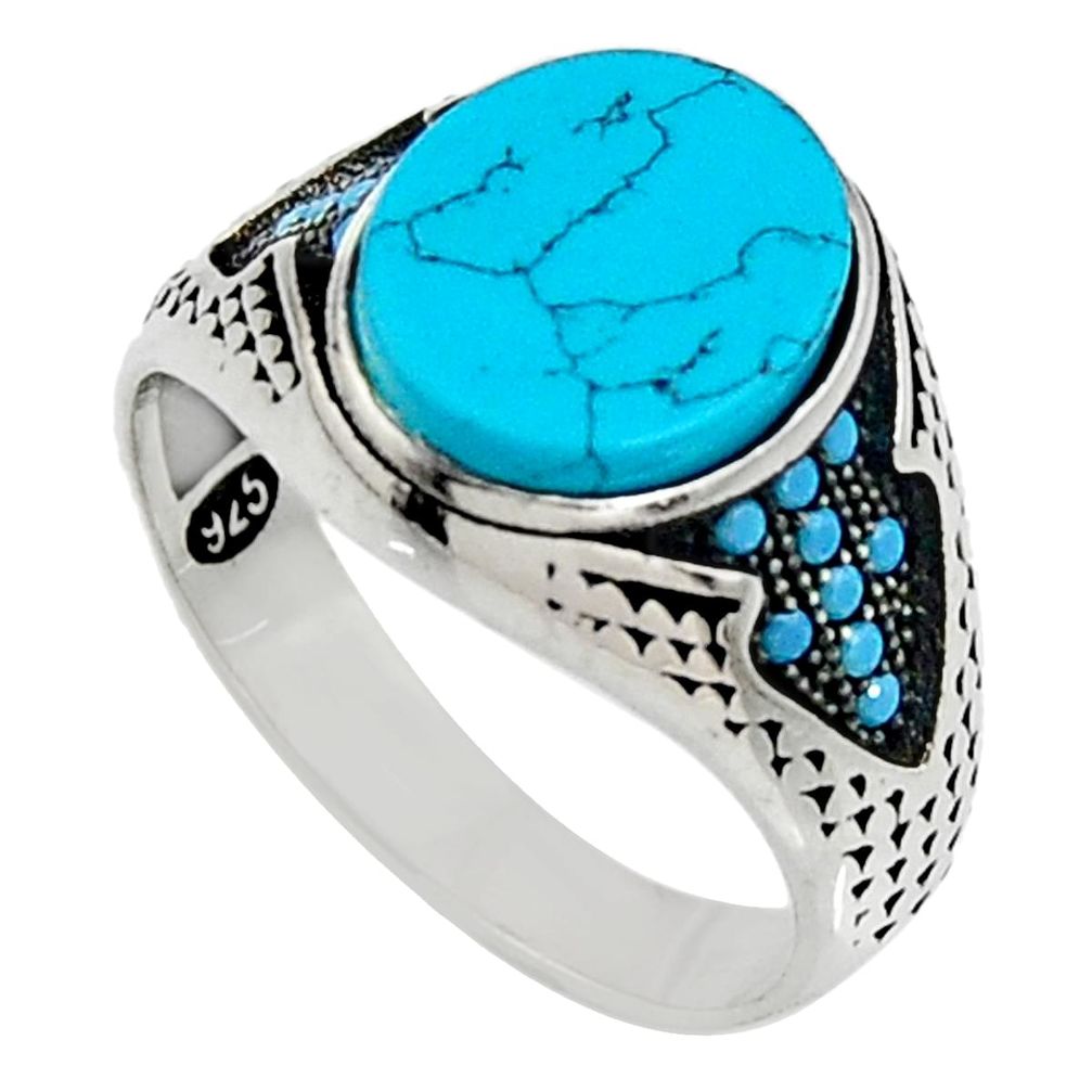 5.74cts fine blue turquoise 925 sterling silver mens ring jewelry size 10 c7415