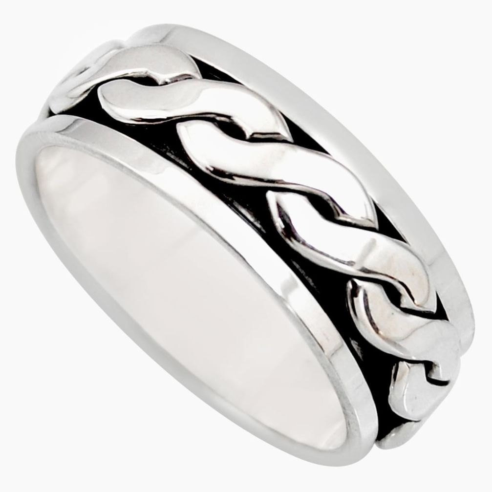 7.89gms meditation wish spinner band bali solid 925 silver ring size 8.5 c7447