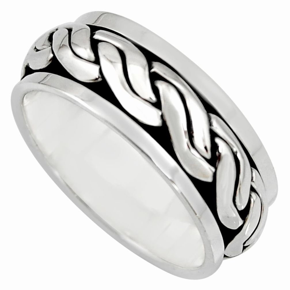 8.06gms meditation wish spinner band bali solid 925 silver ring size 7.5 c7452