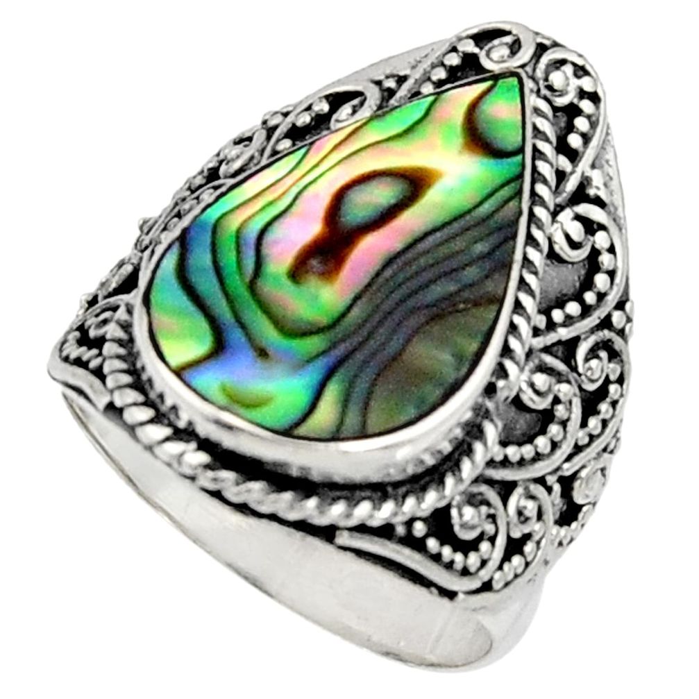 7.43cts natural green abalone paua seashell silver solitaire ring size 7 c7488