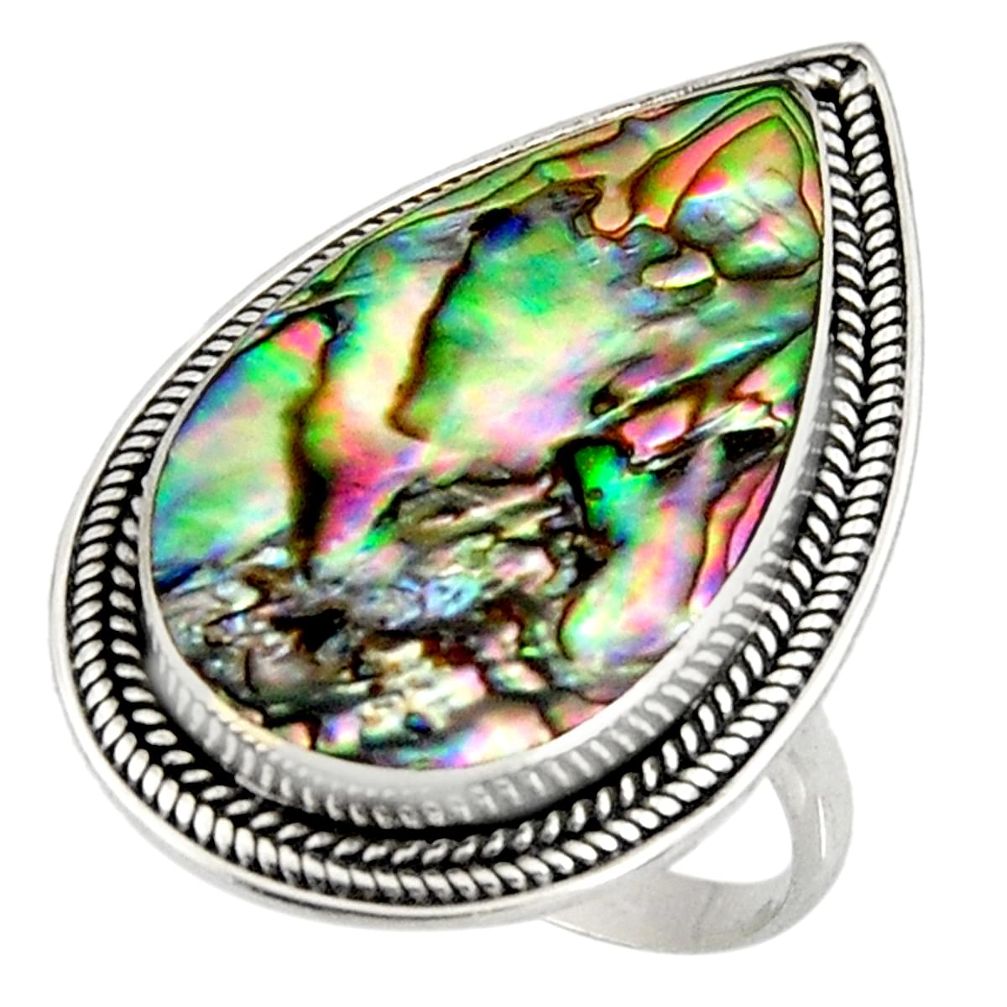 10.04cts natural abalone paua seashell 925 silver solitaire ring size 9 c7492