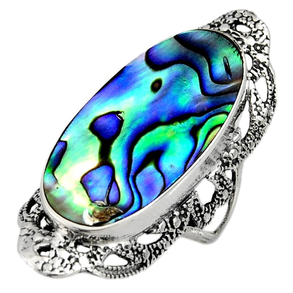 9.42cts natural green abalone paua seashell silver solitaire ring size 7 c7494