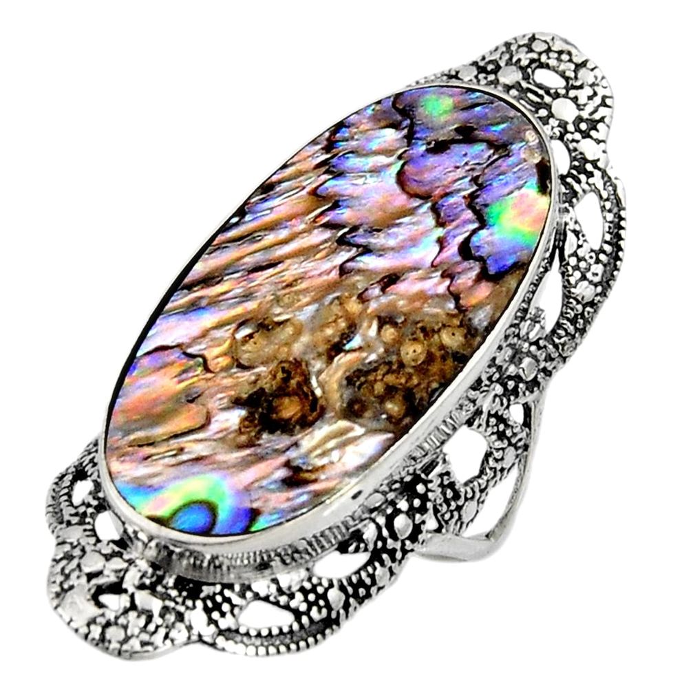 10.37cts natural green abalone paua seashell silver solitaire ring size 8 c7496