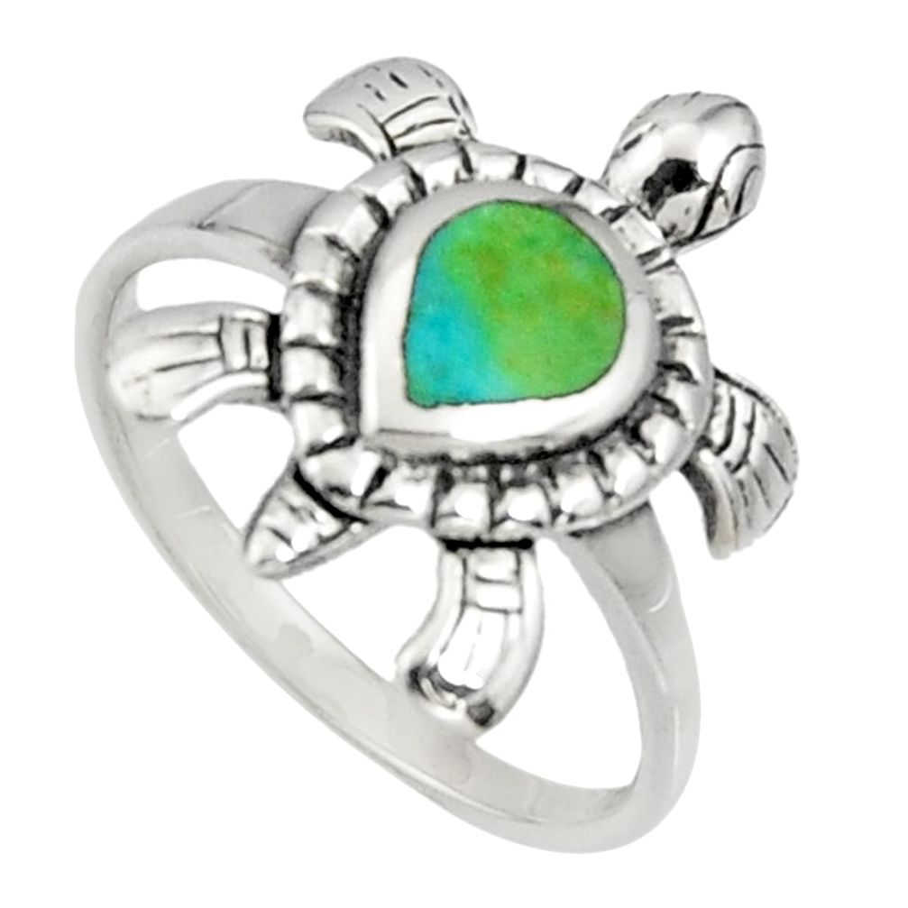 4.02gms green arizona mohave turquoise 925 silver tortoise ring size 8 c7506