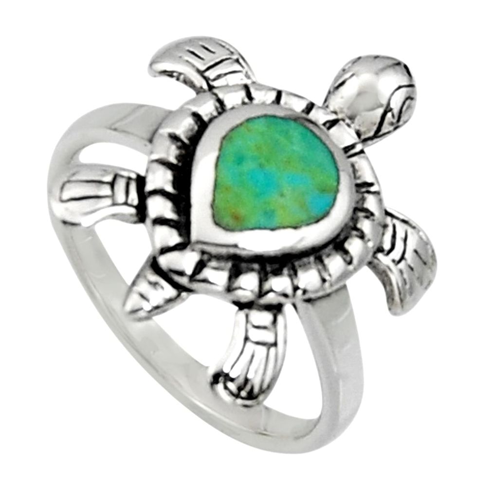 4.02gms green arizona mohave turquoise 925 silver tortoise ring size 6 c7553