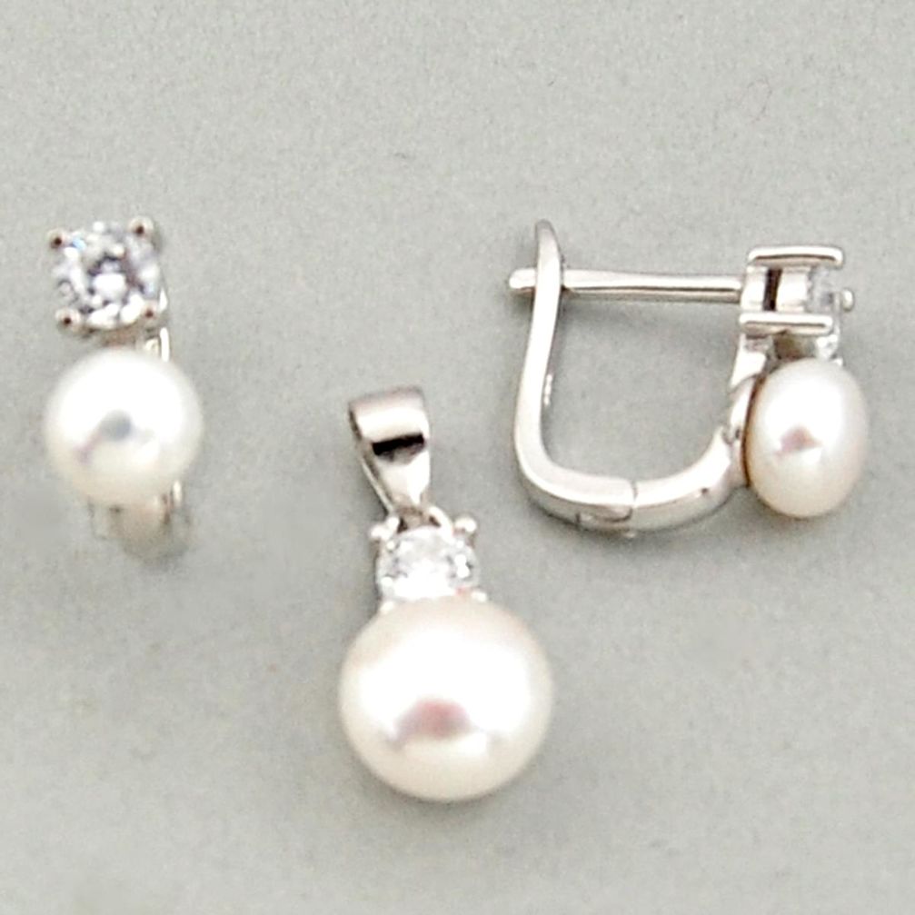 7.60cts natural white pearl topaz 925 sterling silver pendant earrings set c6389