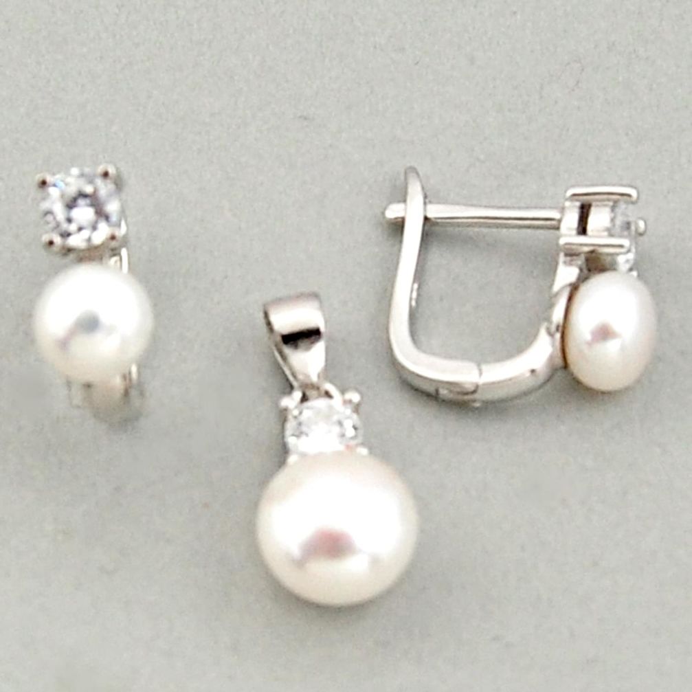 925 sterling silver 7.60cts natural white pearl topaz pendant earrings set c6391