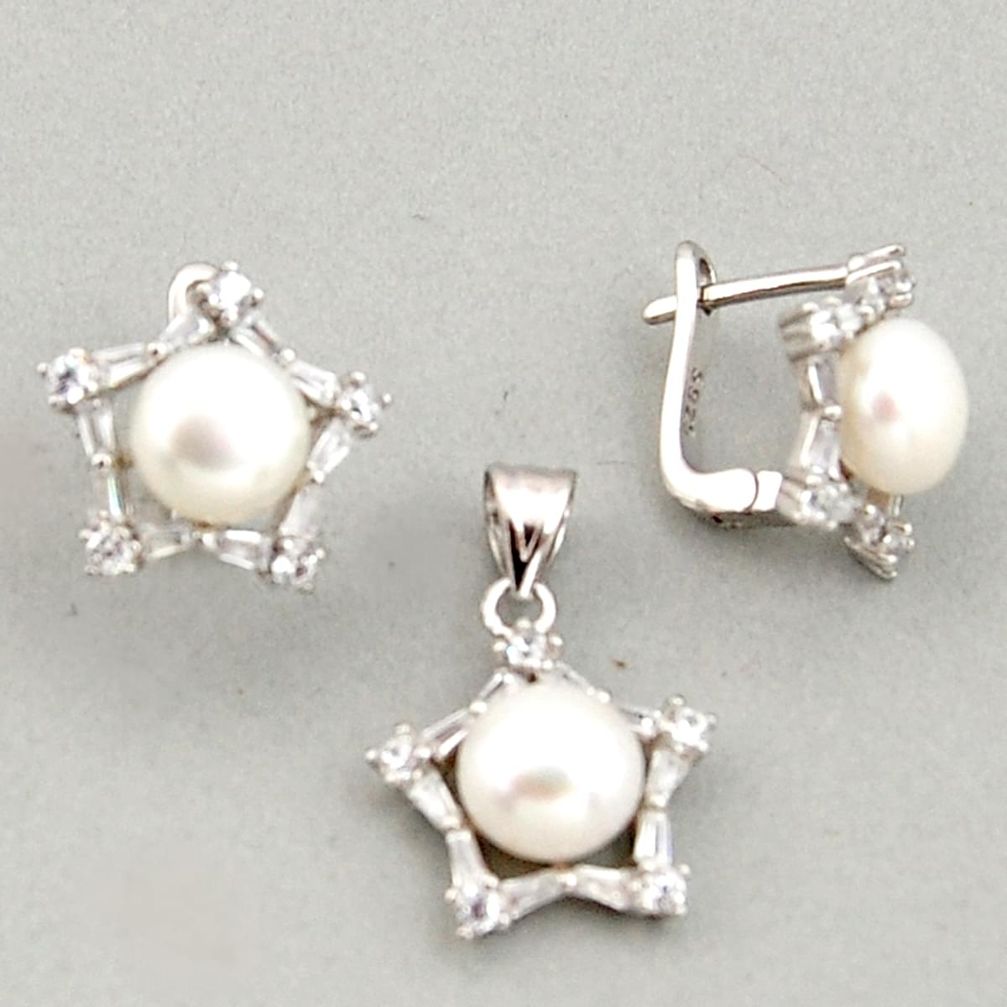 925 silver 13.28cts natural white pearl topaz round pendant earrings set c6397