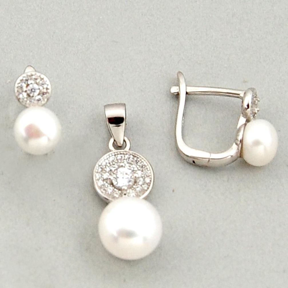 9.18cts natural white pearl topaz 925 sterling silver pendant earrings set c6398