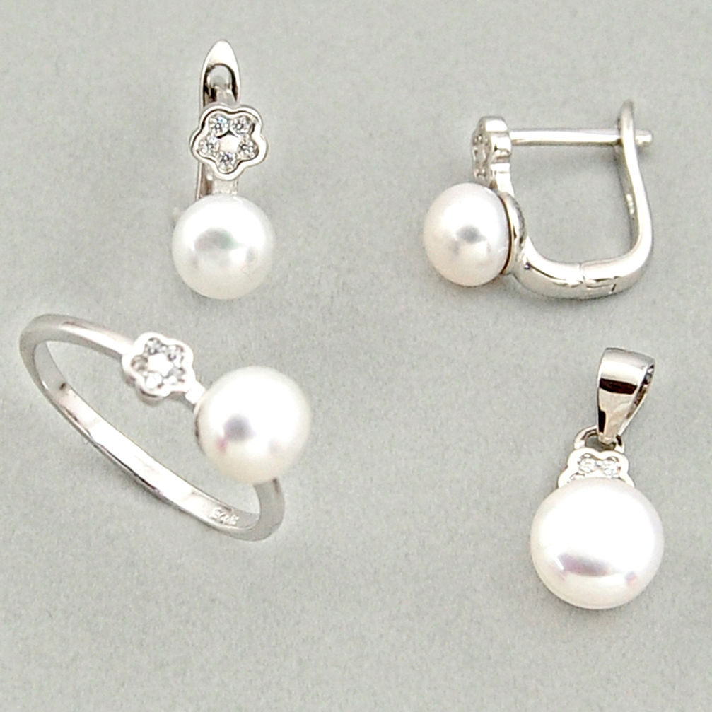 7.89cts natural white pearl 925 silver pendant ring earrings set c6421