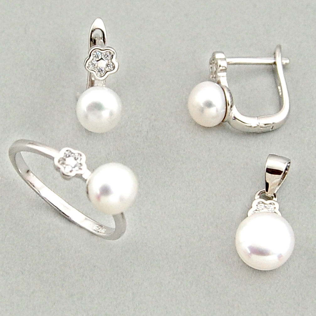 7.89cts natural white pearl 925 silver pendant ring earrings set c6422