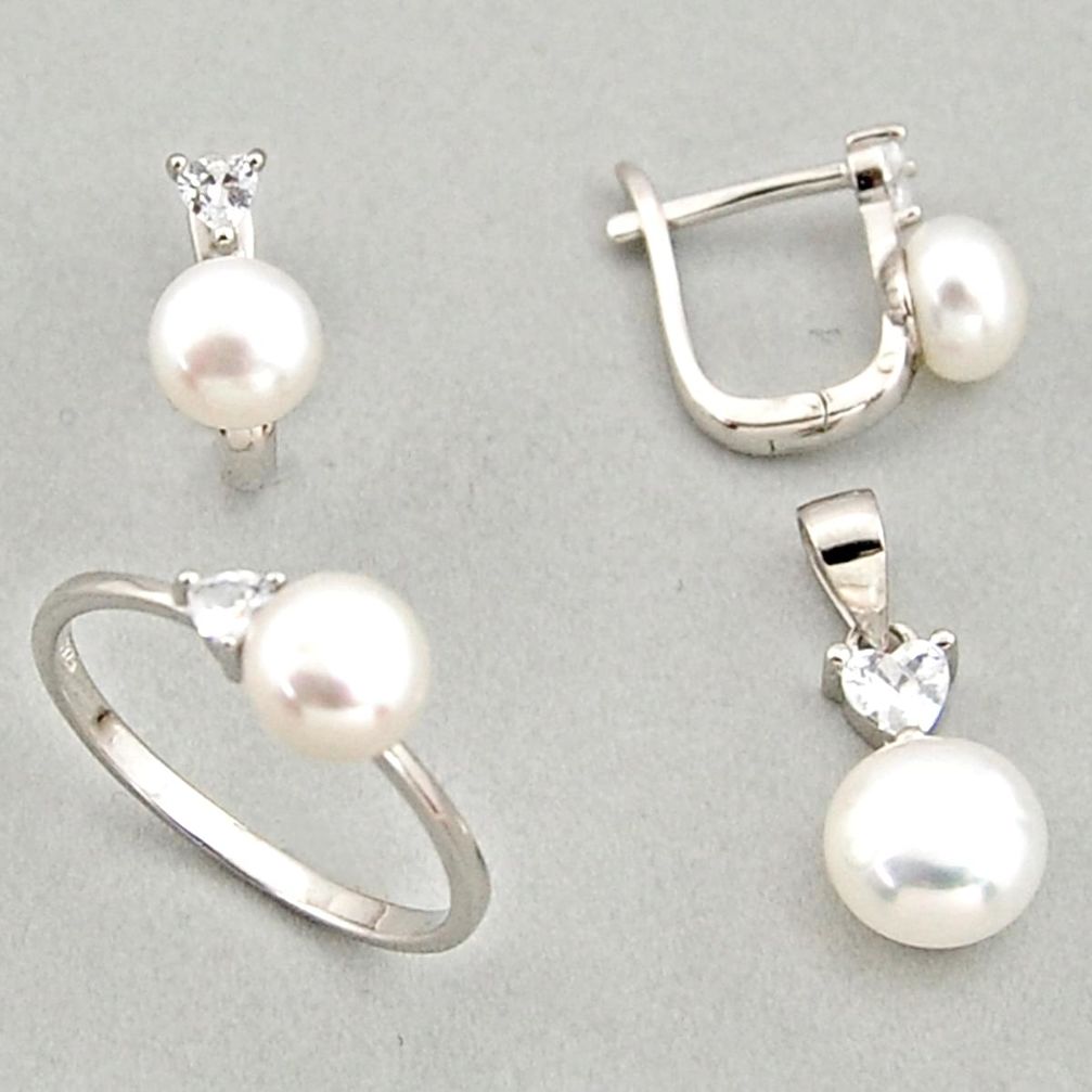 7.54cts natural white pearl 925 silver pendant ring earrings set c6425