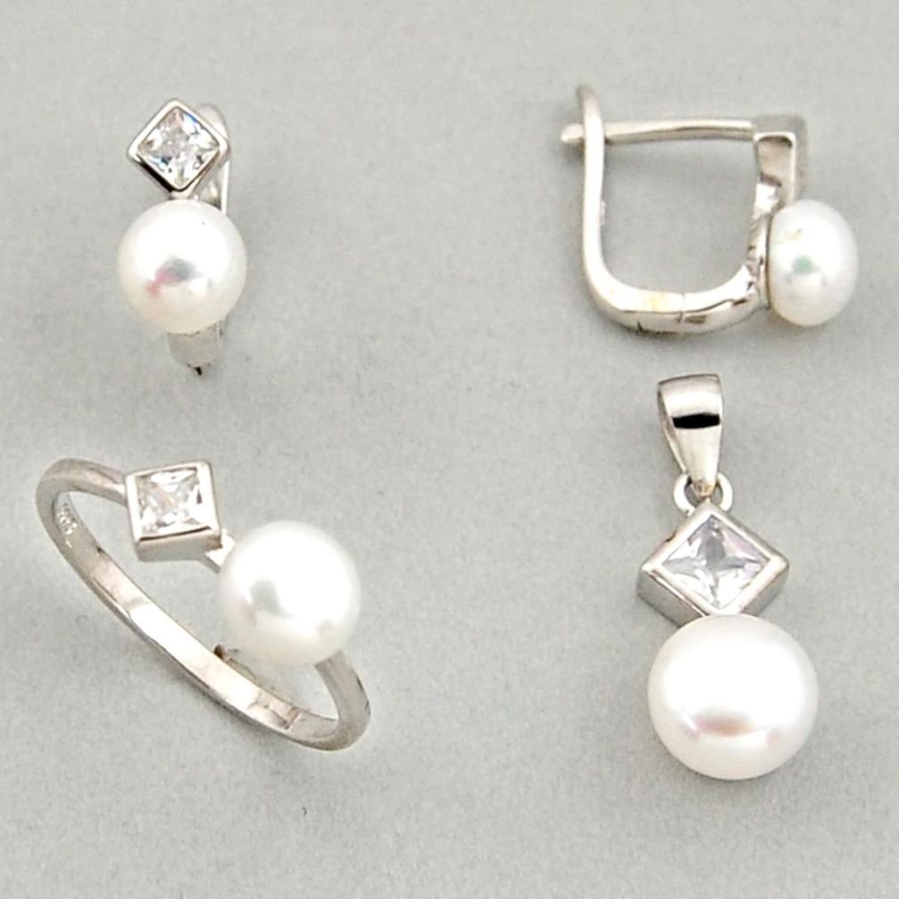 8.54cts natural white pearl 925 silver pendant ring earrings set c6426