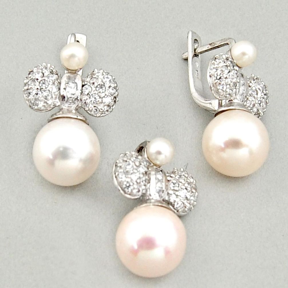 925 silver 26.06cts natural white pearl topaz quartz pendant earrings set c6439